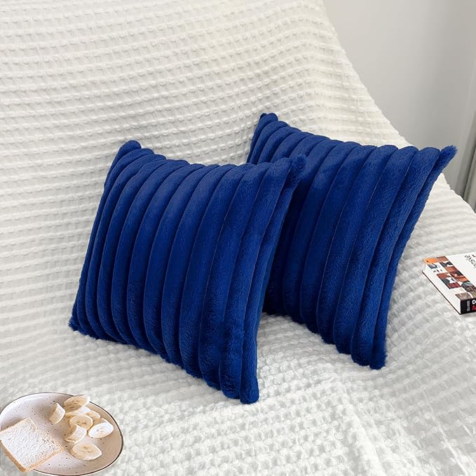 2 Pack 24x24 Pillow Cover Velvet Pillow Covers, Faux Fur Square Throw Pillow Covers for Living Room Decorations Throw Pillow Case, Throw Pillow Cover Cushion Cover for Home Sofa Bedroom Car, Navy Blue