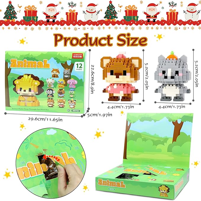 12 Days Advent Calendar 2025 Kids, 12 Packs Building Blocks Set, Advent Calendar 2025 Boys for 6+ Years Old, Christmas Gifts for Girls and Boys, Party Favors (Animals)