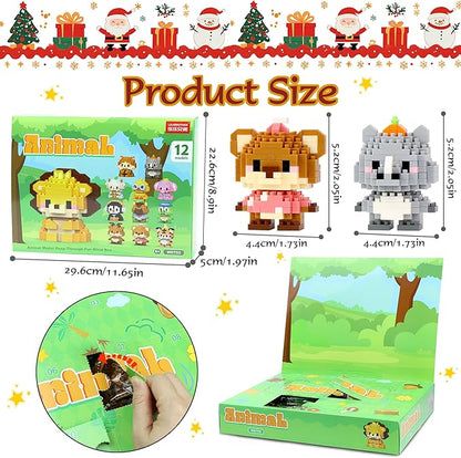 12 Days Advent Calendar 2025 Kids, 12 Packs Building Blocks Set, Advent Calendar 2025 Boys for 6+ Years Old, Christmas Gifts for Girls and Boys, Party Favors (Animals)