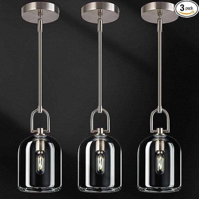Modern Nickel Pendant Lights Kitchen Island Ceiling Chandelier Indoor Thick Crystal Hanging Light Fixtures for Kitchen Living Room Dining Room Bedroom（3Pack）