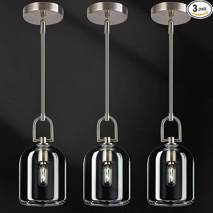 Modern Nickel Pendant Lights Kitchen Island Ceiling Chandelier Indoor Thick Crystal Hanging Light Fixtures for Kitchen Living Room Dining Room Bedroom（3Pack）