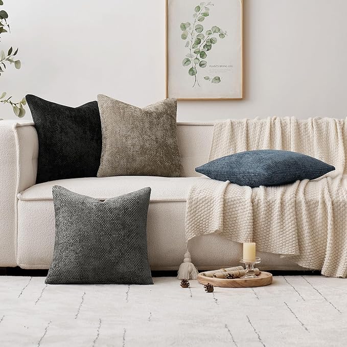 MIULEE Pack of 2 Couch Throw Pillow Covers 20x20 Inch Coastal Navy Blue Modern Boho Accent Decorative Pillow Covers Soft Chenille Farmhouse Cushion Covers for Home Decor Bed Sofa Living Room