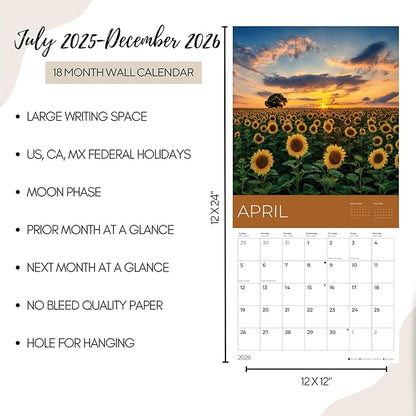 Sunflowers Wall Calendar 2026 | Sunflower Field Calendar | 12" x 24" Open | Giftable Flowers Calendar 2026 | Thick & Sturdy Paper | Pacific Waters Press (Sunflowers)
