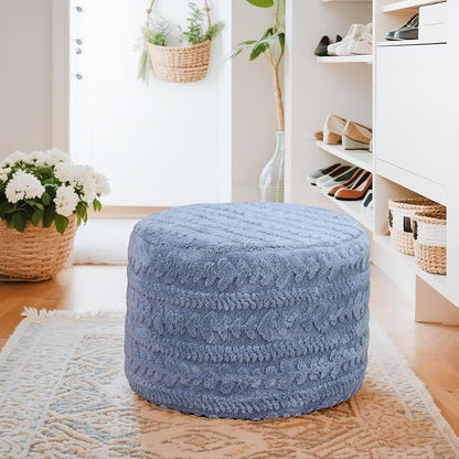 Asuprui Round Footstool Ottoman, 20x14 Inches Multi-Functional Modern Foot Stool,Floor Poufs, Sofa Footrest Extra Seating for Living Room, Entryway, Hallways and Bedrooms (Blue)