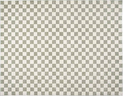 Revival Rugs Gambit 7'10"x10' Checkered Rug Washable Area Rug for Living Room Bedroom - 100% Recycled Oeko-TEX Certified, Medium Pile, Green, Beige