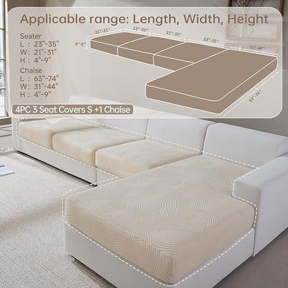Couch Cushion Covers for Sectional and L Shaped Sofa, Stretch Soft Sofa Covers Washable Wear Resistant Slipcovers Furniture Protector Pet-Friendly (3 Seaters Covers+1 Chaise Cover, Ivory)