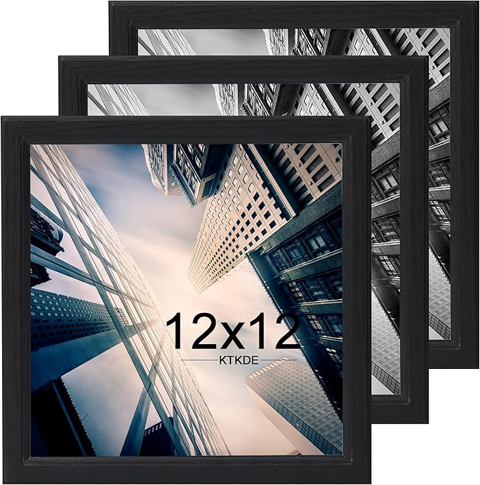 KTKDE 12x12 Picture Frame Set of 3, Black Wooden frames, Wall Hanging Display, Best Square Photo Frame Studio Gallery for Photos, Posters & Art Prints