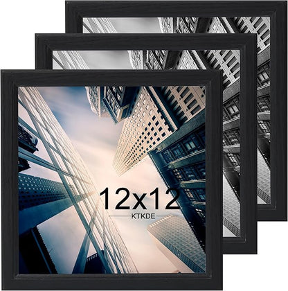 KTKDE 12x12 Picture Frame Set of 3, Black Wooden frames, Wall Hanging Display, Best Square Photo Frame Studio Gallery for Photos, Posters & Art Prints