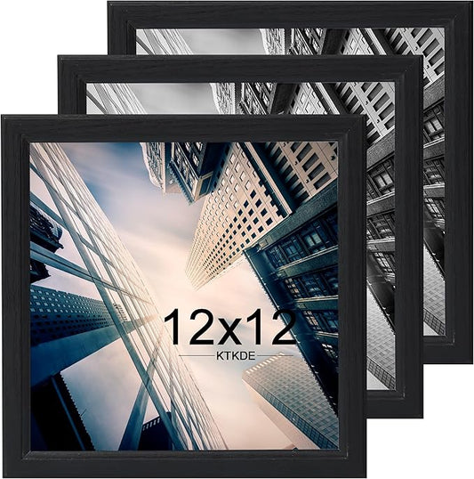 KTKDE 12x12 Picture Frame Set of 3, Black Wooden frames, Wall Hanging Display, Best Square Photo Frame Studio Gallery for Photos, Posters & Art Prints