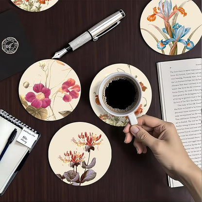 zcyhtqp, Funny Absorbent Round Ceramic Stone Coasters Set of 4 with Cork Base,Vintage Floral Ceramic Coaster, Gifts for Home, Kitchen, Bar, Coffee Table, Office Table Décor