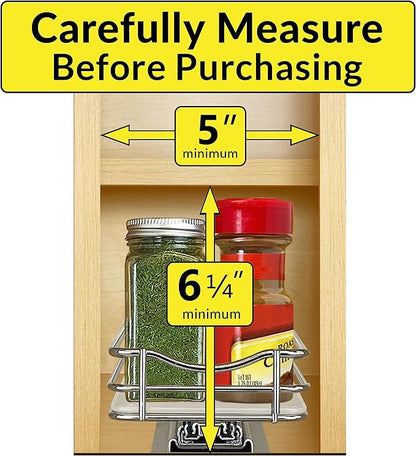 LYNK PROFESSIONAL® Pull Out Spice Rack Organizer for Inside Kitchen Cabinets - 4-3/8 inch Wide - Slide Out Drawer – Chrome Sliding Spice Cabinet Organization Shelf Racks - 1 Tier