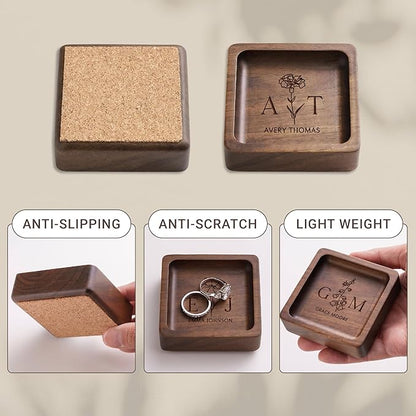 Walnut Wood Ring Holder (Customize), Engraved Jewelry Dish and Storage Tray, Personalized Gift for Her, Valentine’s Day Gift