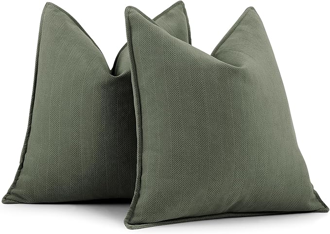 ZWJD Army Green Pillow Covers 22x22 Set of 2 Chenille Throw Pillow Covers with Elegant Design Soft and Luxurious Decorative Throw Pillows for Couch, Bed, and Home Decor