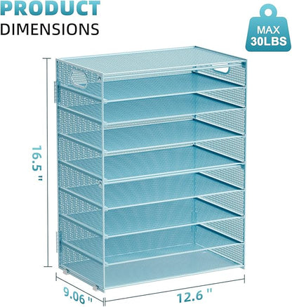 Marbrasse Paper Organizer Letter Tray, 9 Tier Mesh File Organizer with Handle, Paper Sorter Desk Organizer for Home Office Supplies - Blue