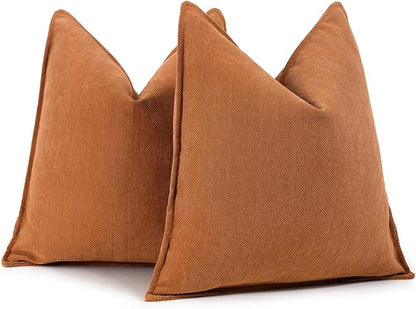 ZWJD Orange Pillow Covers 16x16 Set of 2 Chenille Throw Pillow Covers with Elegant Design Soft and Luxurious Decorative Throw Pillows for Couch, Bed, and Home Decor