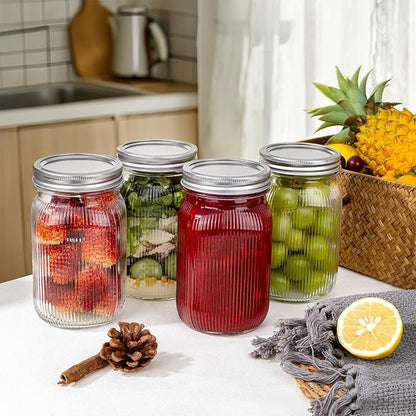 LUODA MirthMood 32 OZ Wide Mouth Mason Jars, 6 PACK Glass Mason Jars with airtight Lids, Quart mason jars wide mouth for Fermenting, Pickling, Freezing, Preserving, Meal Prep, Jar Décor