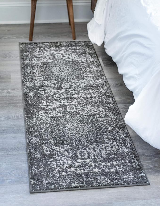 Rugs.com Arlington Collection Rug – 6 Ft Runner Dark Grey Medium-Pile Rug Perfect for Hallways, Entryways