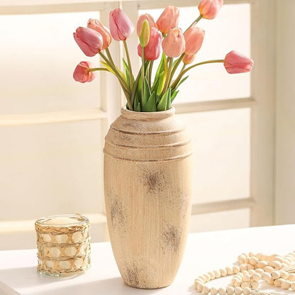 Ceramic Flower Vase with Handles, 12 inch Tall Vase for Centerpieces, Large Decorative Terracotta Vases, Farmhouse Rustic Vases for Home Decor, Living Room, Table, Neutral vase Lyeec