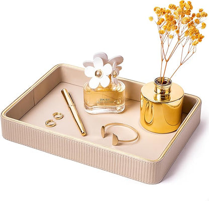 Perfume Tray Valet Tray Night Stand Organizer| Perfume Organizer Catchall Perfume Trays for Dresser Vanity Tray for Dresser| Perfume Holder (Beige 8"x11"x1.75")