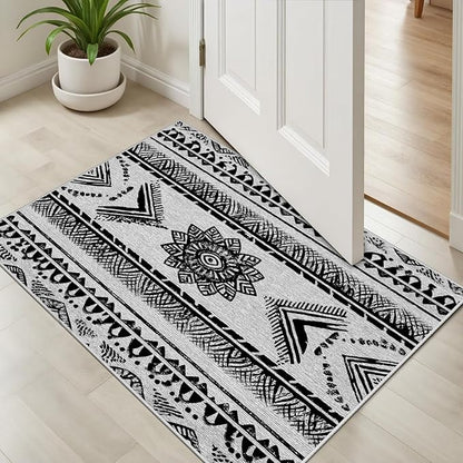 Area Rugs Moroccan for Living Room 3x5, Washable Non-Slip Boho Rug, Neutral Farmhouse Soft Carpet for Bedroom, Kitchen, Dining Room, Entryway, Geometric Print Tribal Carpets, Black and White