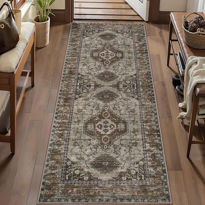 Tangsoo 2x6 Washable Runner Rug for Hallways, Non Slip Vintage Runner Rug, Soft Low Pile Long Rug Runner, Print Distressed Carpet Runners for Kitchen Bedroom Entryway Bathroom Living Room Grey