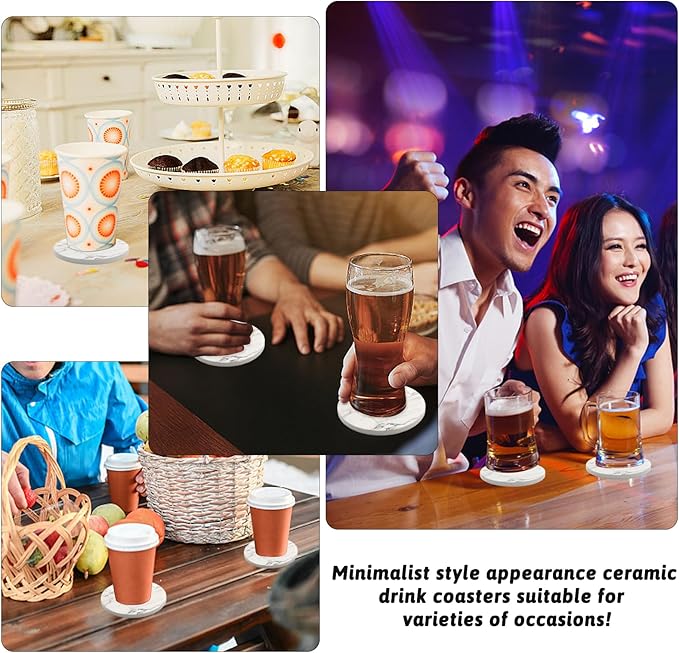 Coaster Set of 4, Drink Coasters with Holder, Absorbent Ceramic Coasters for Dining Table, 4 Inch Round Coasters Set for Drinks, Cup Coaster for Home Decor, Housewarming Gift, (R&B)
