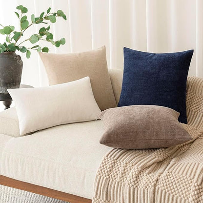 Foindtower Pack of 2 Soft Textured Throw Decorative Pillow Covers Square Accent Solid Cushion Cover Cozy Farmhouse Pillow Case with Zipper for Couch Sofa Bedroom Living Room 18x18 Inch, Navy