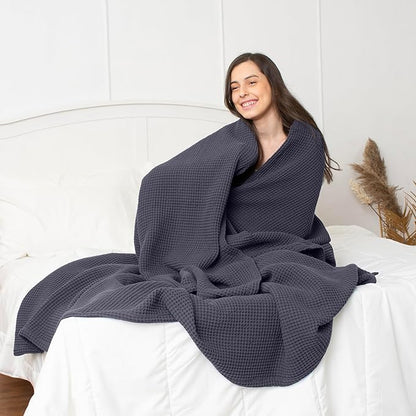 Organic Cotton Waffle Blanket King Size (104" x 90") – Lightweight, Breathable & Ultra-Soft All-Season Blanket for Adults, Teens & Toddlers – Perfect for Summer, Spring & Winter – Grey