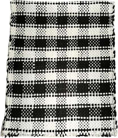 Handmade Mexican Chindi Rug-Colorful Washable Boho Rag Rug 5x2 ft Woven Runner for Kitchen, Bedroom, or Bath, Hippie Area Mat with Tassels, Mexican Style Floor Carpet-Rustic (Checkered Light)