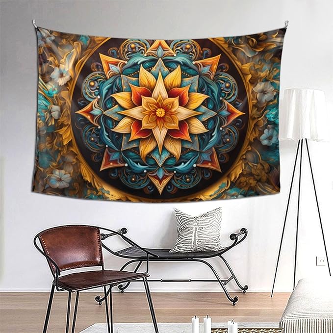 Smacget Mandala Floral Boho Multicolor Flower Psychedelic Wall Hanging for Teen Girls - Blue Orange Tarot Aesthetic Witchy Tapestry for Bedroom Dorm Decor - Hippie Tapestry 80"X60"