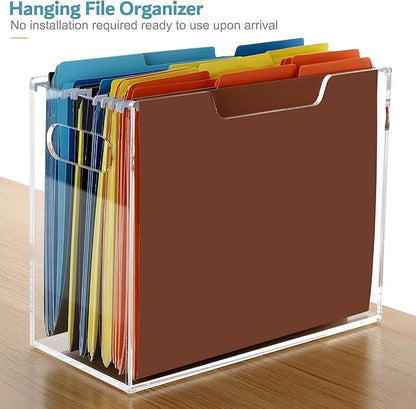 DINGHUO Acrylic File Folder Organizer, Hanging File Organizer Box, File Holder with Handles for Letter Size/A4, Clear File Box Desktop Folder Storage for Office Home Work -1 Pack