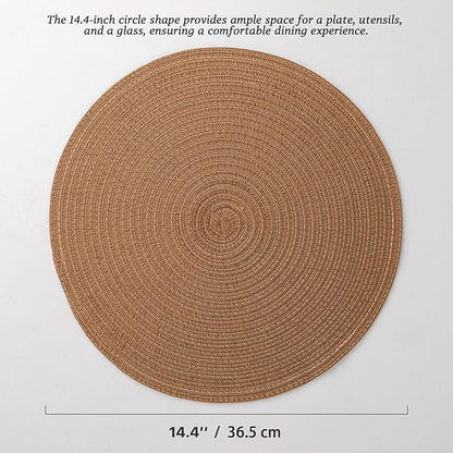 Round Placemats Set of 8 Woven Placemats Washable Braided Table Mats for Dining Table Heat Resistant Non-Slip Circle Place Mats(Brown)