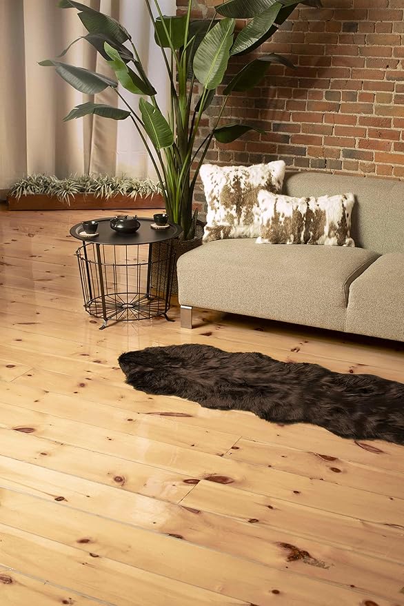 Luxe Gordon Faux Fur Rug with Soft and Fluffy Pile | Machine Washable Living Room Rug with Anti-Slip Backing | Cruelty-Free Area Rugs for Office or Bedroom, Chocolate, 2 ft x 6 ft