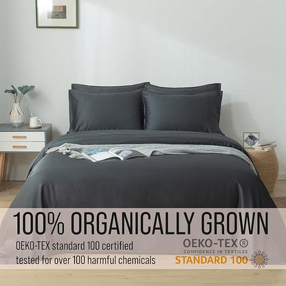 Bella Coterie 7 Piece Luxury Bamboo Viscose Split King Size Sheet Set | 2 Fitted Sheets for Adjustable Beds | 100% Organically Grown | Cooling for Hot Sleepers | 4 Pillowcases [Charcoal Grey]
