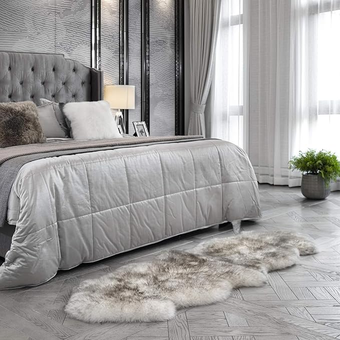 WaySoft New Zealand Sheepskin Area Rug – Genuine Fluffy Wool, Multiple Sizes, Bedroom or Living Room Decor(2ft x 6ft,Wolftip)
