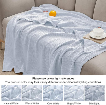 PHF 100% Cotton Muslin Blanket Queen Size 90"x90", 4-Layer Lightweight Gauze Throw, Breathable Cloud-Soft Minimalist Blanket for Bed, Couch, Camping & Baby, Ancient Water, Ideal Gift