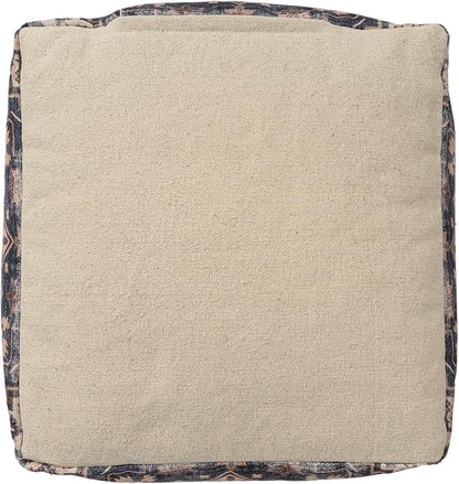 L. R. Resources, Inc. LR Home Vintage Medallion Square Indoor Medium Pouf Ottoman, Navy/Rust | Hand-Made Power-Loomed Pouf for Home Decor | 18 x 18 x 18 Stuffed Ottoman for Seating & Foot Rest