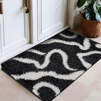 Rugshop Abstract Wavy Shag Area Rug Anthracite Dark Gray 2' x 3' Ideal for Entryways, Kitchens, or Small Spaces