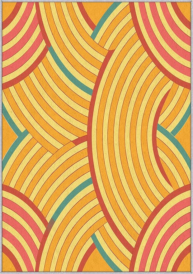 Mid Century Rug 5x8 Retro Abstract Geometric Pattern, Washable Living Room Bedroom Area Rugs, Mid Century Decor for Home, Soft Non Slip Indoor Carpet, Low Pile Design & G875