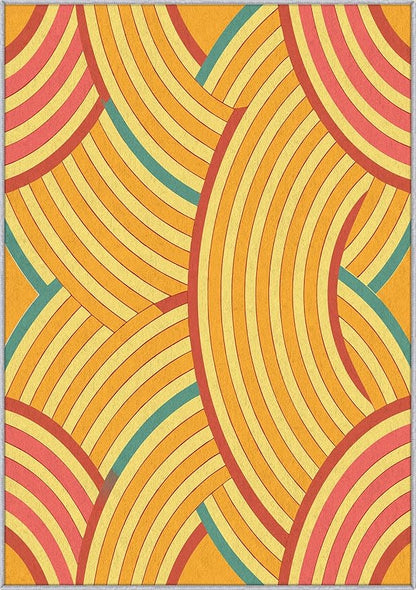 Mid Century Rug 7x9 Retro Abstract Geometric Pattern, Washable Living Room Bedroom Area Rugs, Mid Century Decor for Home, Soft Non Slip Indoor Carpet, Low Pile Design & G878