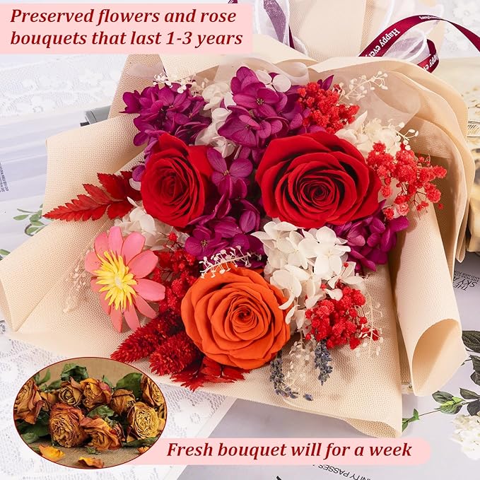 Flowers for Delivery Prime Preserved Flowers Bouquets That Last 3-5 Years Real Forever Flowers Rose Bouquet Mothers Day Gifts for Mom Anniversary Birthday Gift for Her Women Mom Grandma Wife Friends