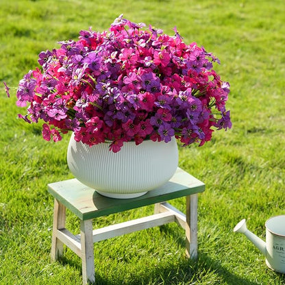 Artificial Flowers for Outdoor Faux Plants for Spring Summer Decoration, UV Resistant Realistic Silk Plastic Fake Flowers Garden Porch Patio Balcony Yard Front Home Decor, 24 Bundles