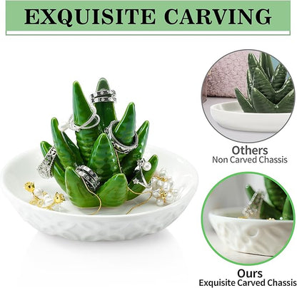 OSOPOLA Ceramic Aloe Jewelry Tray - Decorative Ring Holder Dish Key Tray Cute Jewelry Plate Trinket for Earrings,Necklaces,Women,Home Decor,Christmas Birthday Mother's Day Gifts HE02AV