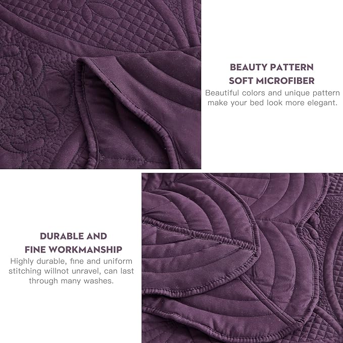 Bedspread - Full Size Bedding Cover - Modern & Contemporary Coverlet Set, Real Stitching, Reversible, Lightweight, 5 Piece, Purple