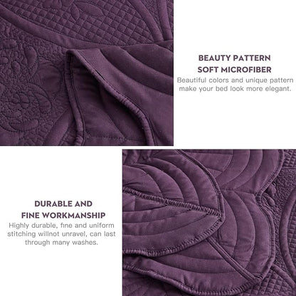 Oversized Bedspread - Queen Size Bedding Cover - Modern & Contemporary Coverlet Set, Real Stitching, Reversible, Lightweight, 5 Piece, Purple