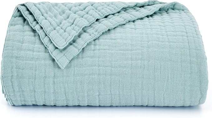Love's cabin 6 Layer 100% Cotton Muslin Blanket, 50"x60" Throw Muslin Blanket for Couch Bed, Cyan Muslin Throw Blanket, Lightweight and Breathable Cotton Gauze for Adult