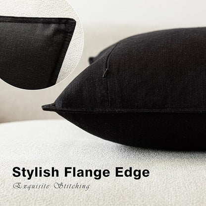 Foindtower Pack of 2, Decorative Linen Soild Throw Pillow Covers Soft Accent Cushion Case Boho Farmhouse Neutral Pillowcase for Chair Couch Sofa Bedroom Living Room Home Decor 26 x 26 Inch Black