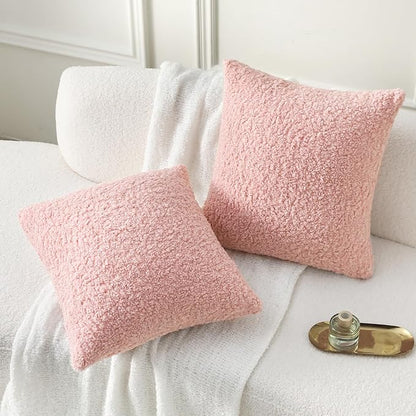 FUTEI Pink Throw Pillow Covers 26x26 Inch Set of 2,Furry Faux Fur Teddy Boucle Textured Cushion Covers,Soft Fluffy Decorative Euro Pillow Shams,Home Decor for Couch Bed Living Room Office Car