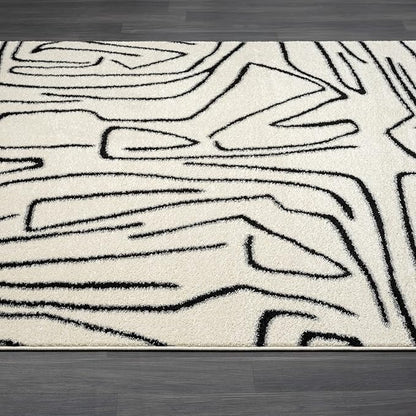 Abani Abstract Beige/Black Area Rug - 5'x8' - Modern Animal/Natural Lines Design - Deco Collection - Easy to Clean - Durable for High Traffic Areas - Bedroom, Office & Kitchen - Medium Pile