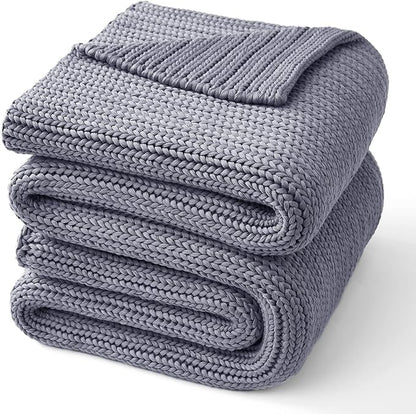 Guohaoi Knitted Weighted Blanket for Adults (Light Grey 48"x72" 15lbs) No Beads Cooling Throw Blanket for Hot Sleepers, Home Decor Breathable Chunky Knit Heavy Blanket Use on Full Size Bed